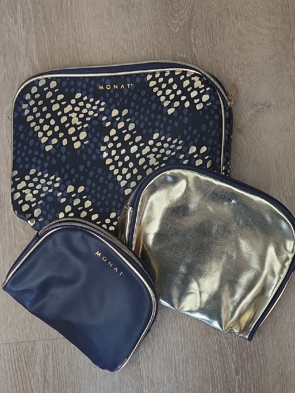 MONAT Navy & Gold Cosmetic Bag Set